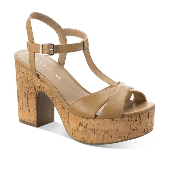 Sun + Stone Jillien Leather Wrapped Platform Block Heels Women's Size 11 New - Picture 1 of 8